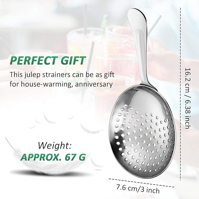 Boao 4 Pack Julep Strainers Stainless Steel Strainer Cocktail Spoon for Loose Tea Filter Practical Bar Colander Tool for Commercial Bar Use