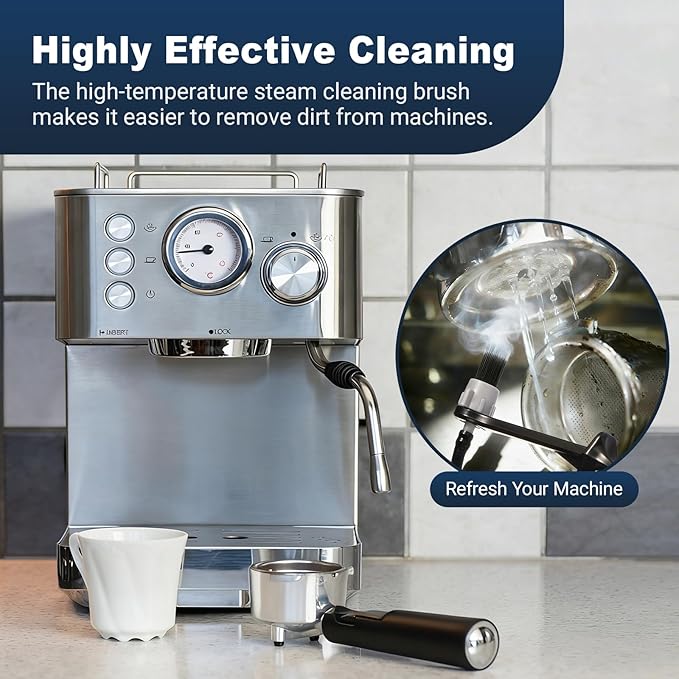 Coffee Machines Steam Cleaning Brush,Featuring a Scoop-Shaped end and Removable Heat-Resistant Brush Head, Steam Wand Descaling and Cleaning Tool Suitable for Espresso Machines