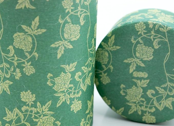 Japanese Pokkan Matcha Coffee Spice Tea Tin Canister Washi Paper Storage with Lid 7.05 oz Capacity (Hana Karakusa)