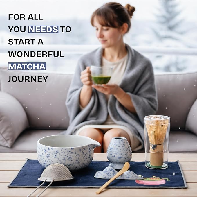 Ceremonial Matcha Kit – Japanese Matcha Whisk Set with Bowl, Bamboo Chasen, Scoop & Sifter – Traditional Matcha Making Set for Beginners