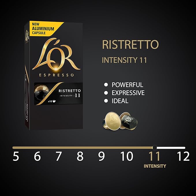 L'OR Espresso Capsules, 50 Count Ristretto, Single-Serve Aluminum Coffee Capsules Compatible with the L'OR BARISTA System & *Nespresso Original Machines, 50 Count (Pack of 5)