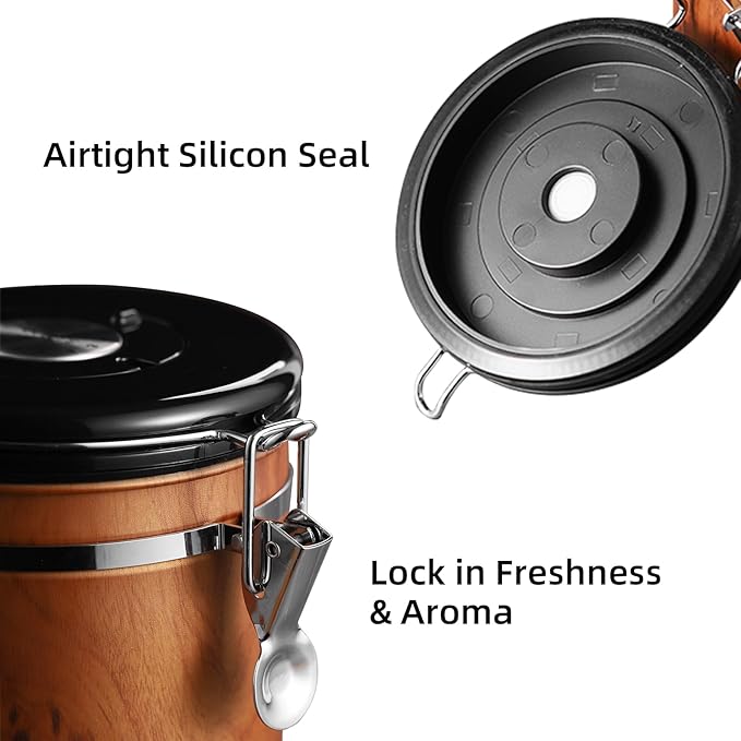 Bincoo Airtight Coffee Canister with Date Tracker - Holds a Full 1LB Bag of Beans Stainless Steel Container(1.5L), One-Way Valve & Easy-Lock Lid for Coffee Beans, Tea, Sugar Storage