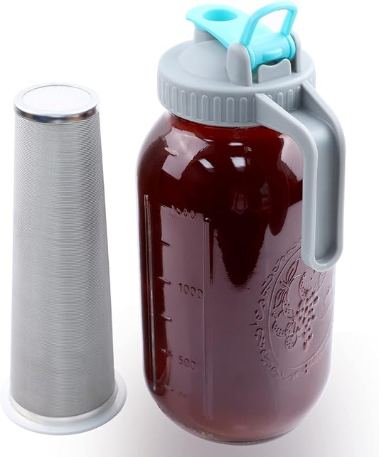 GMSWEET Mason Jar Cold Brew Coffee Maker 64 OZ (2 Quart) Wide Mouth Cold Brew Pitcher With Brew Filter For Coffee, Iced Tea, Sun Tea, Lemonade