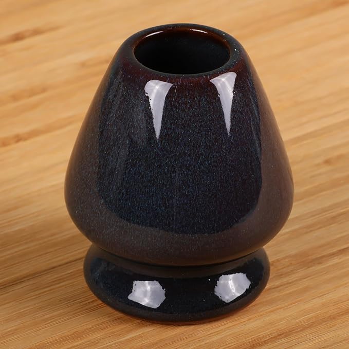 Matcha Tea Bamboo Whisk And Ceramic Rest 2 Piece Set - Temmoku Holder - 1 Set