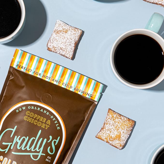 GRADY'S COLD BREW, New Orleans Style, 100% Arabica Medium Dark Roast Coffee & Chicory, Ground for Hot Coffee and Cold Brew, One pound bag