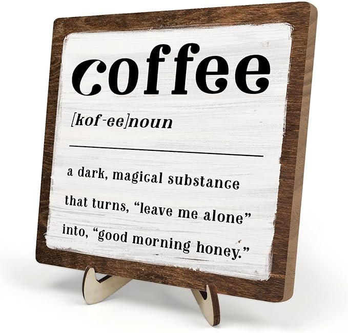 Coffee Bar Sign Plaque for Coffee Bar Station, Vintage Wooden Java Sign Decor for Kitchen,Farmhouse Cafe,Fun Gifts for Friends,Dad,Mom 5.9x5.9inch