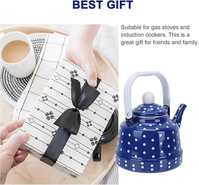 Cabilock 1.7Quart Vintage Enamel Tea Kettle,Enamel stovetop Kettle with Porcelain Handle,Home Kitchen Decor Colorful on Steel Teapot for Hot Water