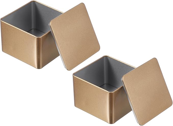 PATIKIL Metal Tea and Tin Set 3.35"x3.35"x2.56", 2 Pcs Metal Storage Airtight Storage Square Container with Lid for Loose Tea Coffee Candy Treats Gifts Spice DIY, Champagne