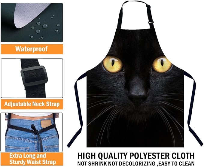 Black Cat in the Dark Waterproof Apron Kitchen Chef Aprons Bibs for Grooming Cooking Baking Painting Gardening - Image 3