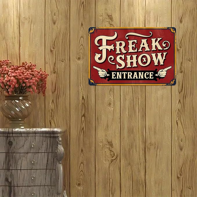 Freak Show Metal Sign Vintage Clown Circus Tin Sign for Home Bedroom Kitchen Bar Garage Cafe Dorm Bathroom Wall Decor 8 x 12 In - Image 5
