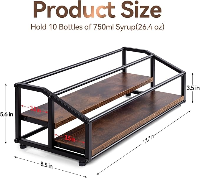 kimilus Coffee Syrup Organizer Rack, Liquor Bottle Display Shelf, 2 Tier 10 Syrup Bottles Holder Stand for Coffee Bar Kitchen Small Wine Rack for Family Storage for Syrup Wine Dressing
