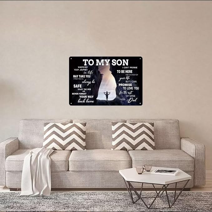 bivrten To My Son Metal Sign Dad Present To Son Sign Family Wall Art Vintage Wall Decor Great Graduation Gift Inspirational Poster Sign 8x12 Inch - Image 3