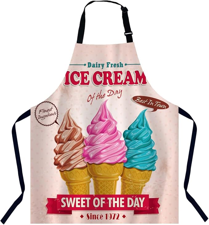 Vintage Ice Cream Design Kitchen Apron for Women Men, Unisex Adjustable Cooking Apron, Waterproof Apron for Home Kitchen, Restaurant, Coffee House by Unknown
