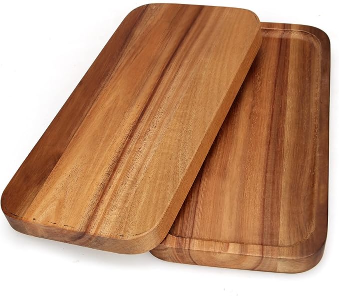 2 Pcs Rectangular Wooden Platters for Food Party Decorative Small Serving Tray Long Charcuterie Board Acacia Wood Trays Home Decor Cheese Board Rectangle Cake Dessert Plates Snack Appetizer Platter