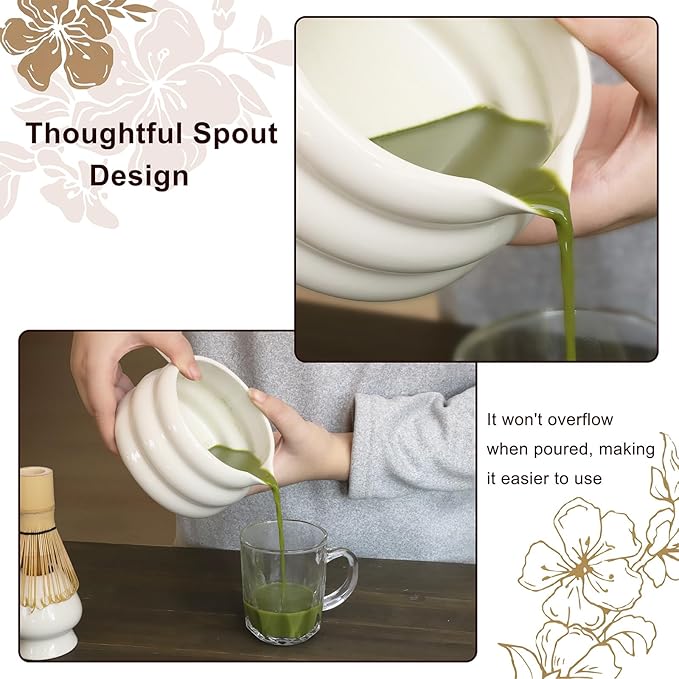 White Matcha Whisk Set, Ceramic Matcha Kit Set Valentine Gift Present Includes Matcha Bowl, Matcha Whisk and Holder, Bamboo Scoop, Scoop Rest, Sifter and Tea Towel - 7 Pcs Matcha Kit for Matcha Lovers