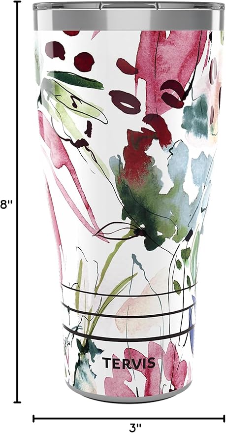 Tervis Traveler Sara Berrenson Floral Abstraction Triple Walled Insulated Tumbler Travel Cup Keeps Drinks Cold & Hot, 30oz, Stainless Steel