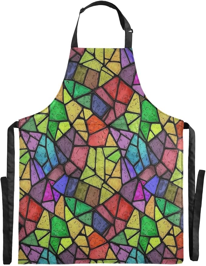 Rainbow Glass Apron for Men and Women Water and Oil Resistant Adjustable Bib Aprons with 2 Pockets for Chef Kitchen Cooking Baking by Unknown