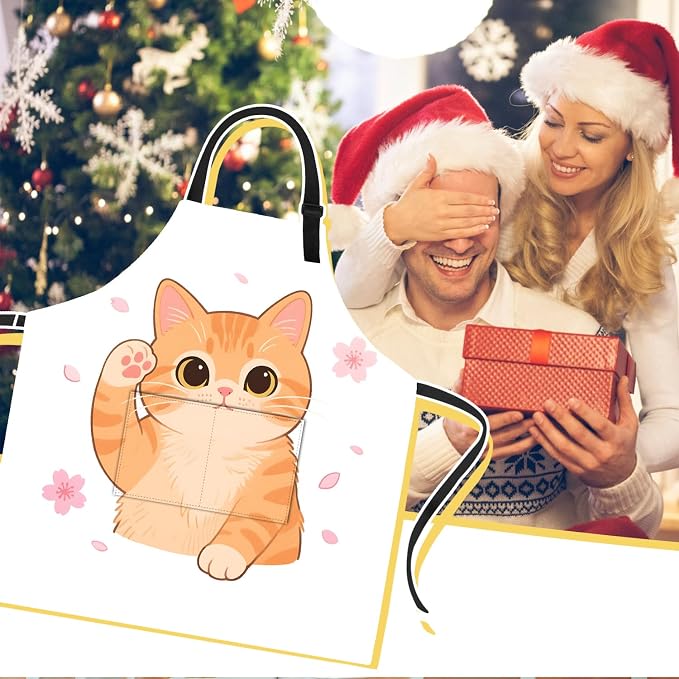 Funny Cat Apron with 2 Pockets Waterproof for Men Women Kitchen Garden Decor - Image 6