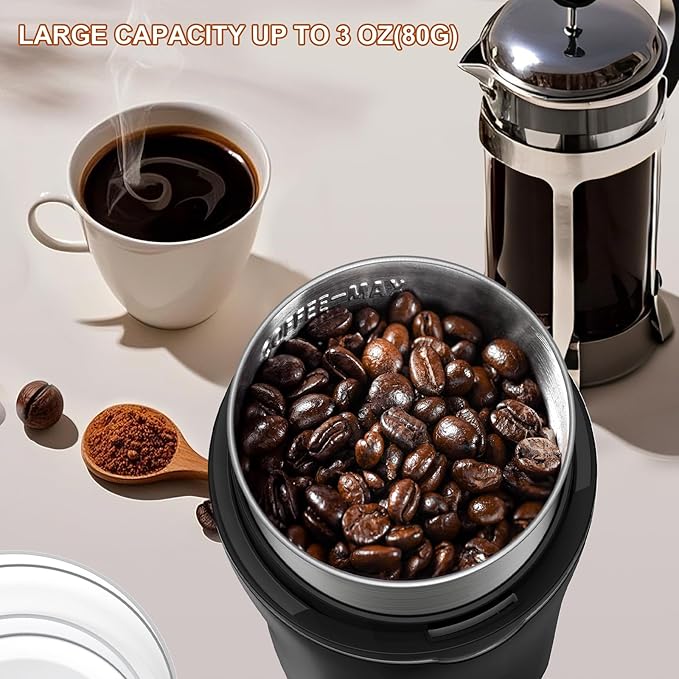 Coffee and Spice Grinder, Espresso Grinder for Home Use, Stainless Steel Blade and Removable Cup, Multi-functional for Coffee Beans, Spices and More,Gray