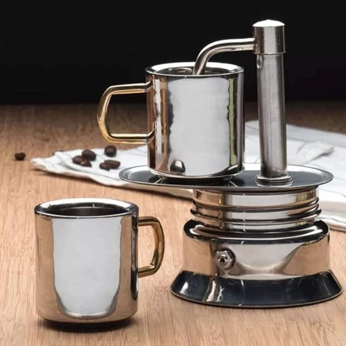 Single Spout Mocha Pot, Stainless Steel Mokapot, Portable Lightweight Stovetop Espresso Maker for Home, Office, Travel, 50ml (50ml)