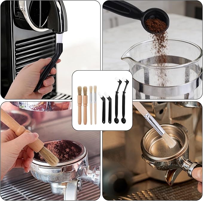 8pcs Coffee Cleaning Brush Set, Espresso Machine & Grinder Cleaning Brushes Long Handle Flexible Brush Cleaner and Scoop Tool for Clean Coffee Maker Grinder Brew Head and Barista Accessories