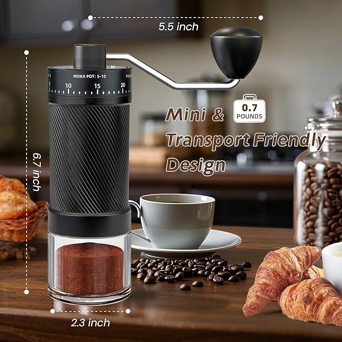 Manual Coffee Grinder with 40 External Adjustable Settings, Ceramic Conical Burr, Non-Slip Hand Coffee Grinder, Portable Coffee Mill for Espresso, Pour Over, French Press, Camping
