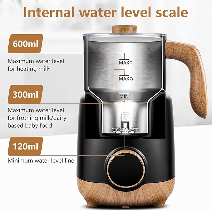 AMZCHEF 8-IN-1 Milk Frother and Steamer 550 Watts, 21 oz Split Stainless Steel Automatic Steamer, Milk's Warmer for Latte, Cappuccino, Hot and Cold Froth, Heated Milk, Hot Chocolate, Baby Food