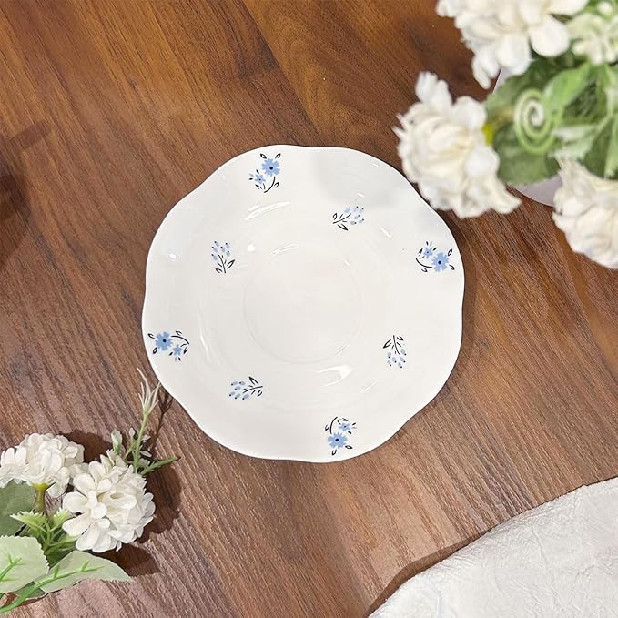 Tea Cup and Saucer Set with Blue Flowers，6.76 oz Ceramic Coffee Cup，Latte Mug for Mother's Day Gifts (blue)