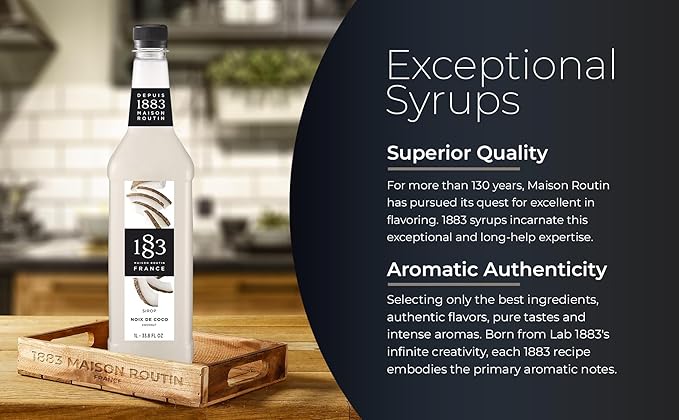 1883 Maison Routin Syrup for Drinks, Made In France (33.8 Fl Oz, Coconut Plastic)