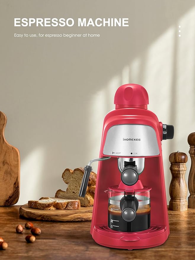 Espresso Machine, 3.5Bar Espresso and Cappuccino Machine with Preheating Function, 4 Cup Coffee Maker with Milk Frothing Function and Steam Wand (Red), CM6810