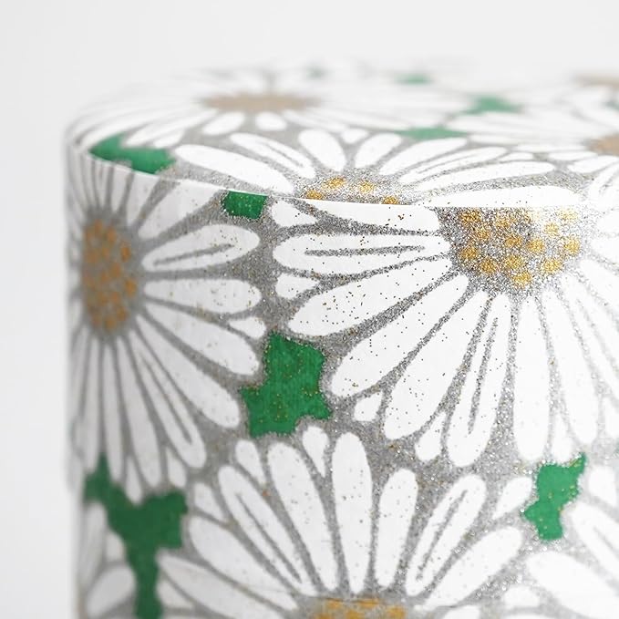 Kyoto Floral Tin Tea Canister - 7 oz Traditional Japanese Yuzen Paper Design, Airtight Storage for Fresh Tea Leaves, Ideal for Tea Ceremony Accessories Collection (Green)