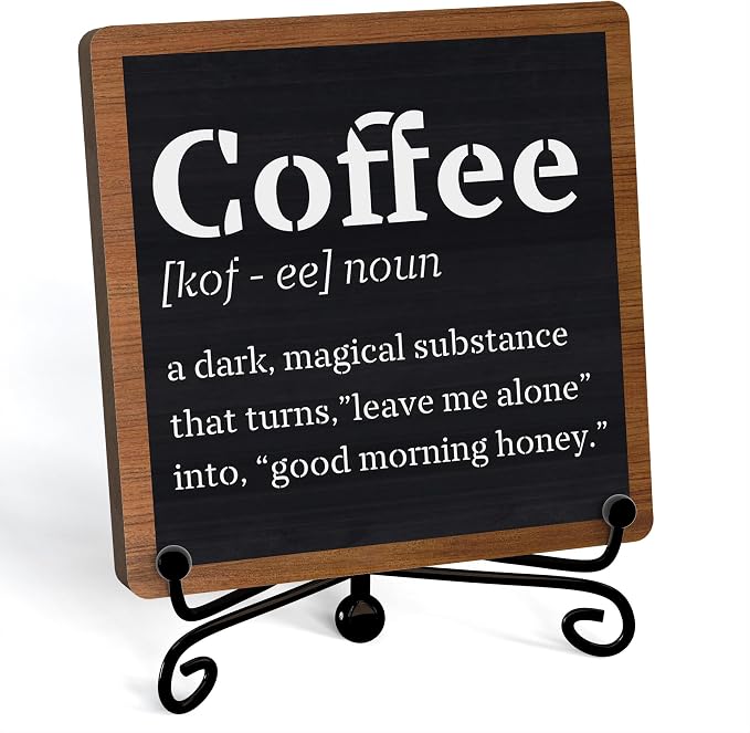 Coffee Bar Decor For Bar, Funny Cute Coffee Signs For Station Cafe Shop, Table Desk Kitchen Shelf Corner Decorations And Accessories (coffe-04) by JUSITAKEET