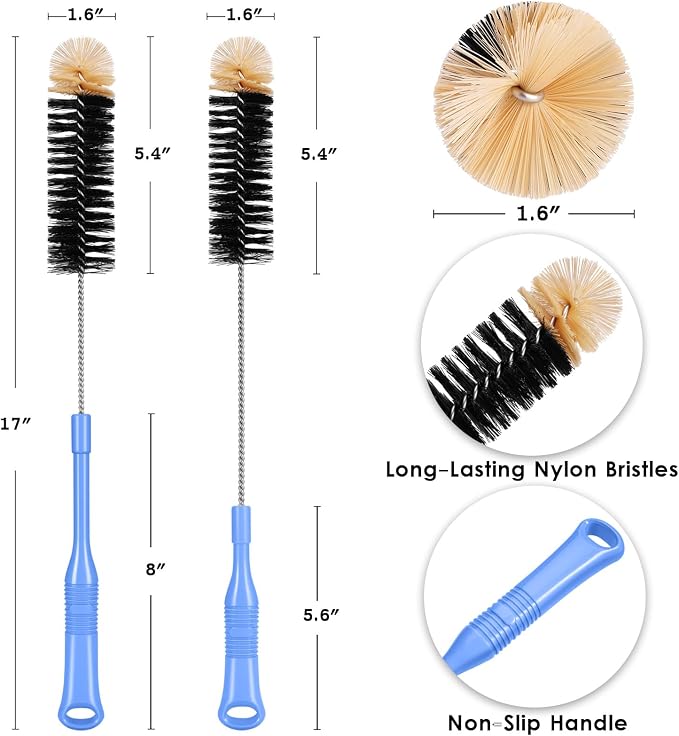 MOSOLAN Bottle Cleaning Brush, 17 Inches Extra Long Handle Water Bottle Brush, Flexible Bendable Cleaner for Washing Narrow Neck Bottles, Wine Decanter, Kombucha, Pipes, Beer Brewing Supplies, 2 Pack - Image 4