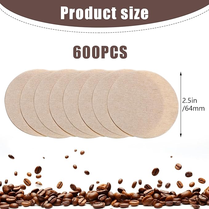 600Pcs Unbleached Coffee Filters, Replacement Round Coffee Filters, Disposable Paper Filters Compatible with Aerobie Aeropress Coffee Filter and Espresso Maker