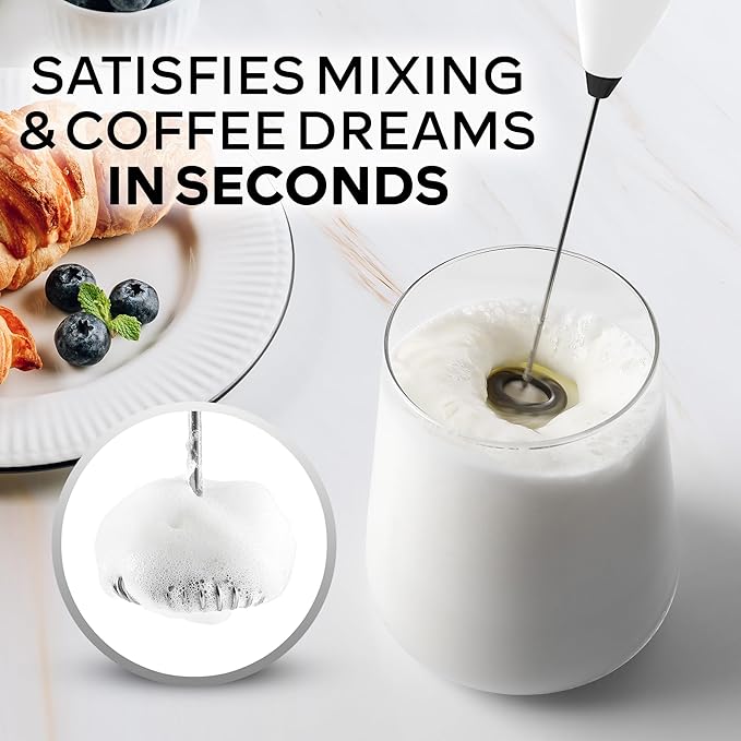 Zulay Kitchen Powerful Milk Frother Wand With 4 AA Duracell Batteries - Ultra Fast Handheld Drink Mixer - Electric Whisk Foam Maker for Coffee, Lattes, Cappuccino, Matcha & Creamer