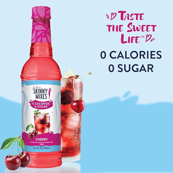 Jordan's Skinny Mixes Sugar Free Syrup, Cherry Flavor, Fruit Flavored Water Enhancer, Drink Mix for Iced Tea, Lemonade, Drinks, Low Calorie Water Flavoring, Dairy & Gluten Free, Kosher, 25.4 Fl Oz, 2 Pack - Image 5