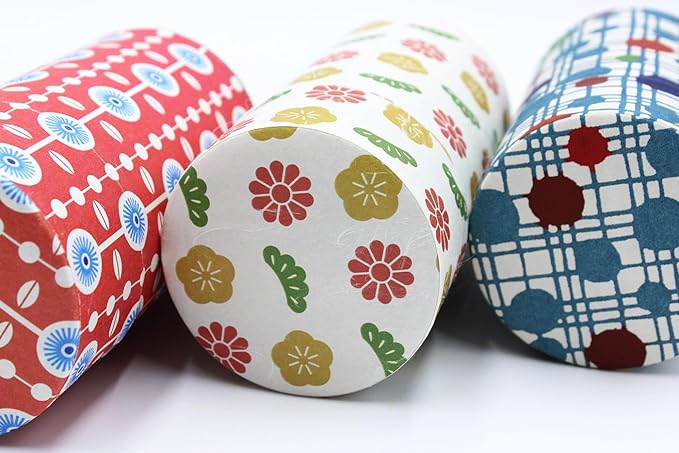 Japanese Pokkan Matcha Coffee Spice Tea Tin Canister Washi Paper Storage with Lid 7.05 oz Capacity (Kururi)