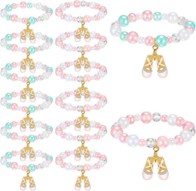 Ecally 12 Pcs Ballerina Party Favors Ballerina Bracelet Bulk Dance Bracelet Gift Party Supplies for Women Costume Jewelry Princess Toddlers Kids Girls