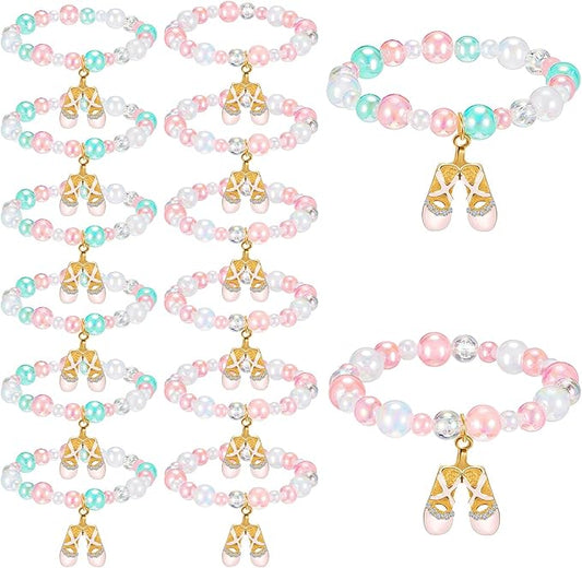 Ecally 12 Pcs Ballerina Party Favors Ballerina Bracelet Bulk Dance Bracelet Gift Party Supplies for Women Costume Jewelry Princess Toddlers Kids Girls