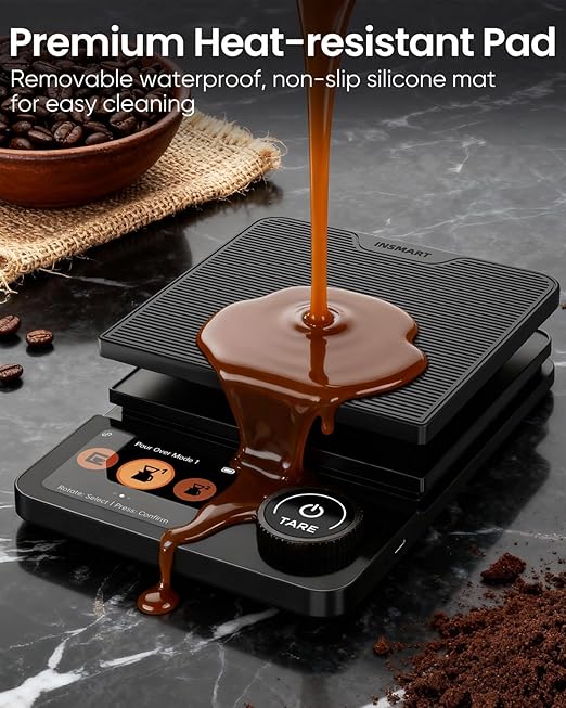 INSMART Coffee Scale with Timer, Bluetooth Espresso Scale with App Sync 5kg/0.1g High Precision, Large Color Display Digital Kitchen Scale, 5 Units & 3 Brew Modes for Pour-Ove, Espresso, Kitchen