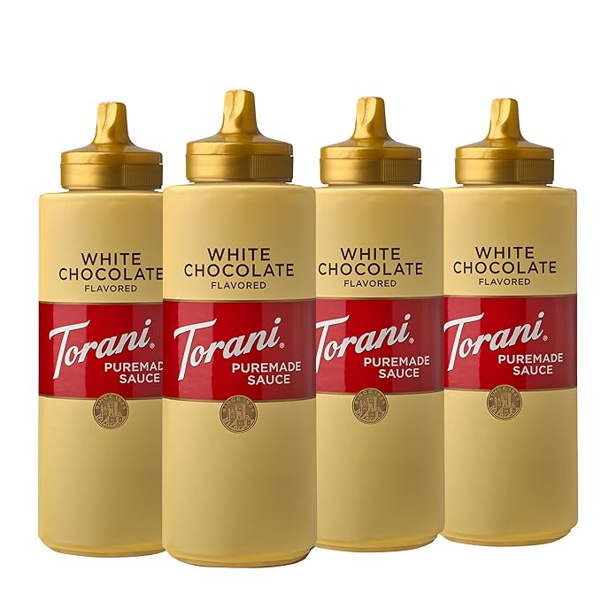 Torani White Chocolate Puremade Sauce, Kosher, Gluten Free & Non-GMO, 16.5 Ounce (Pack of 4)