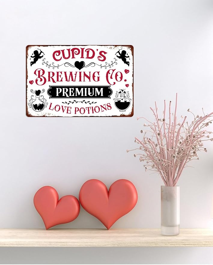 Cupid's Brewing Love Potions Metal Tin Sign Valentine's Day Sign Retro Vintage Wall Art Kitchen Cafe Home Wall Decor Plaque Poster 8x12 Inch - Image 6