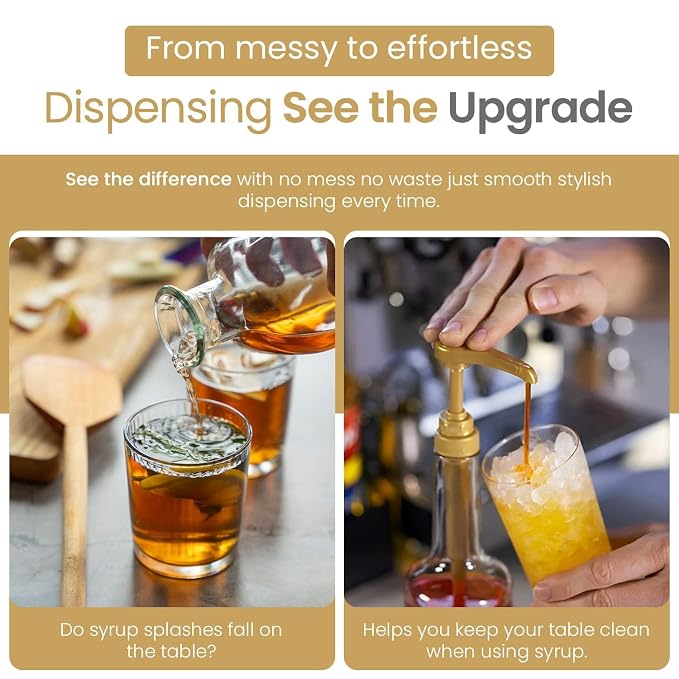 12-Pack Gold Plastic Bottle Syrup Pumps – Fits 750ml / 25.4 oz Bottles – Compatible with Torani & More – IMPORTANT: Will Not Fit Glass Bottles – Coffee Syrup Dispenser. - Image 5