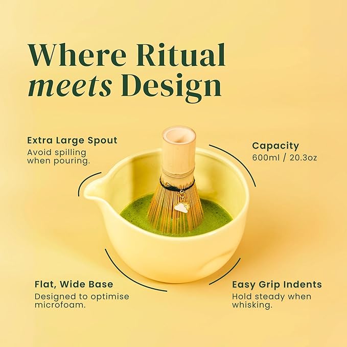 Matcha Whisk Set | Golden Hour 6-Piece Matcha Kit | Matcha Bowl with Spout, Chasen Bamboo Whisk, Whisk Holder and Whisklet™ Compatible Charms