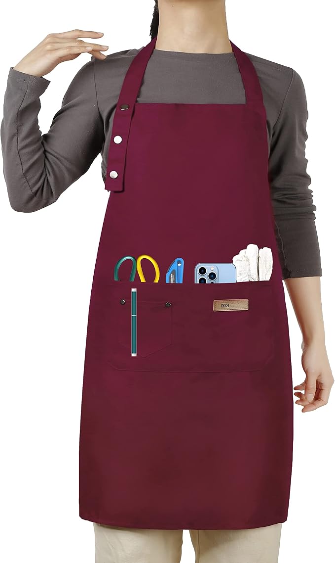 Hongsome Adjustable Button Apron for Women Men Artist Painting Pottery Garden Cooking Kitchen Chef 3 Pockets Waterproof M-XXL by brand