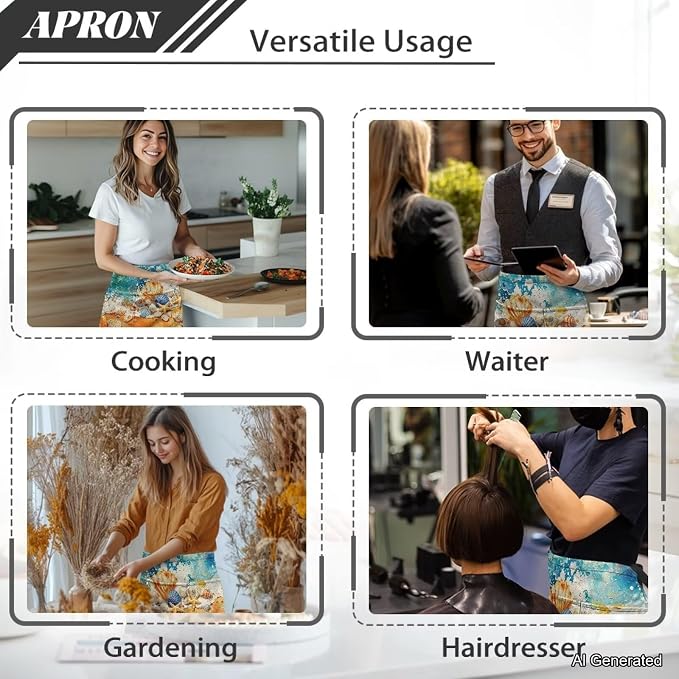 Server Apron with 3 Pockets 13 Inch Short Half Waist Aprons Waterproof Cooking Aprons for Women Men - Image 5