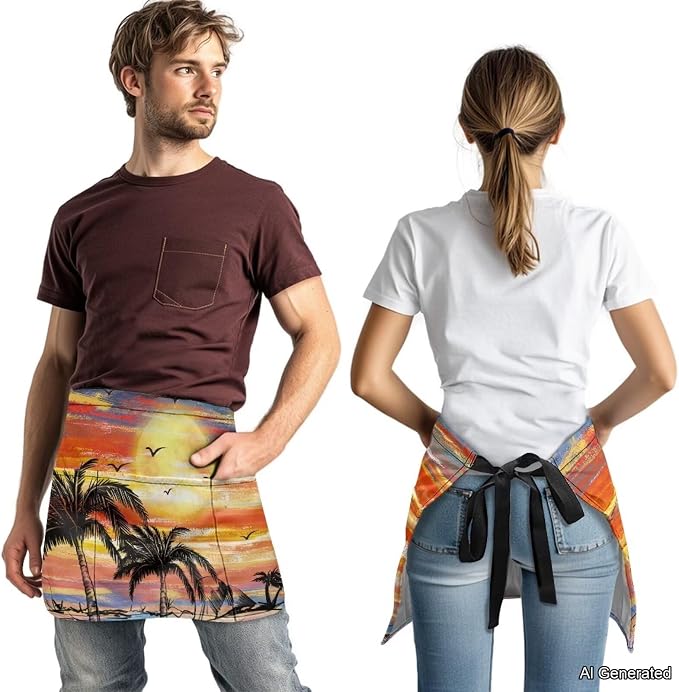 Server Apron with 3 Pockets 13 Inch Short Half Waist Aprons Waterproof Cooking Aprons for Women Men - Image 3