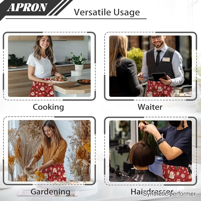 Waist Apron with 3 Pockets Waterproof 13 Inch Short Half Waist Aprons Women Men Server Aprons Waitress Waiter Apron - Image 5