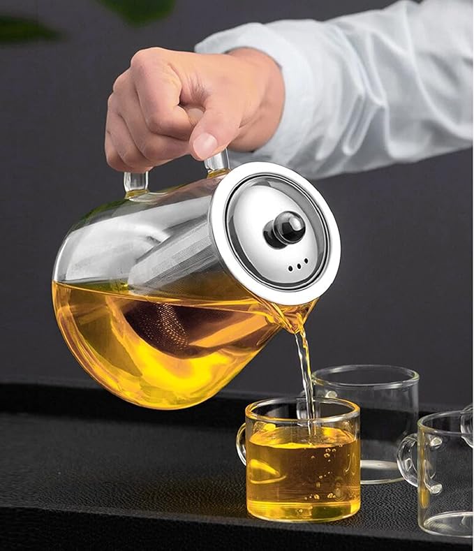 Mini Size Glass Teapot Tea Kettle-with Stainless Steel Removable Infuser for Blooming Tea & Loose Leaf Tea, Microwave & Stovetop Safe, 550ML/19.3oz (S-550)
