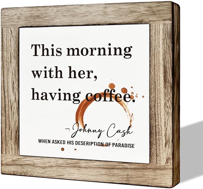 Coffee Decor Set, Wooden Box Signs for Home Decor, Farmhouse Wood Sign, Cafe Table Desk Decortion, This Morning With Her Having Coffee Sign by MLTEye